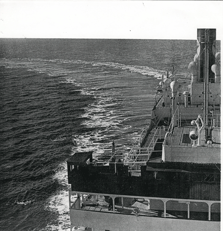 Australia Starboard side aft while underway.  Photo courtesy Texaco Inc, Marine Department 
