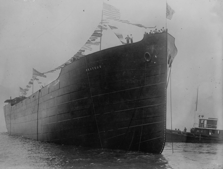 The launch of the SS Proteus at Newport News Shipbuilding, 1900,  Photo from National Archives.